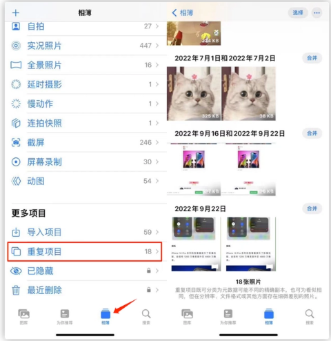 长葛苹果手机维修分享iOS 16 中相册重复项目功能使用方法 